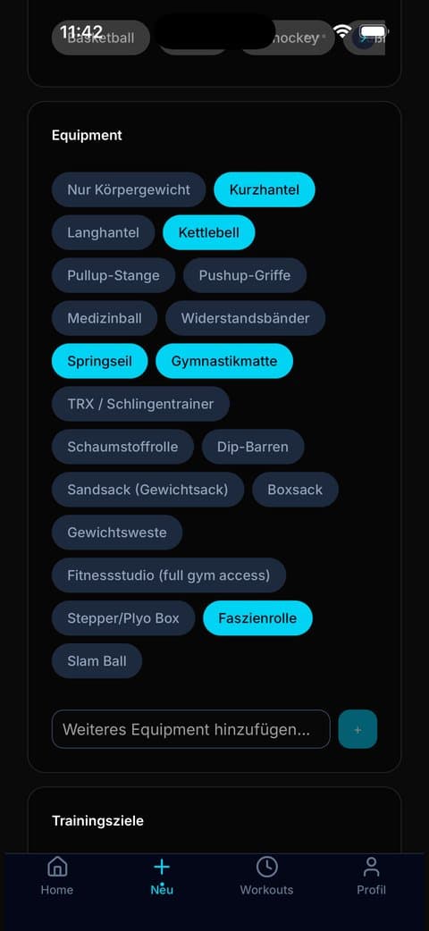 ayvio: Auswahl des vorhandenen Equipments