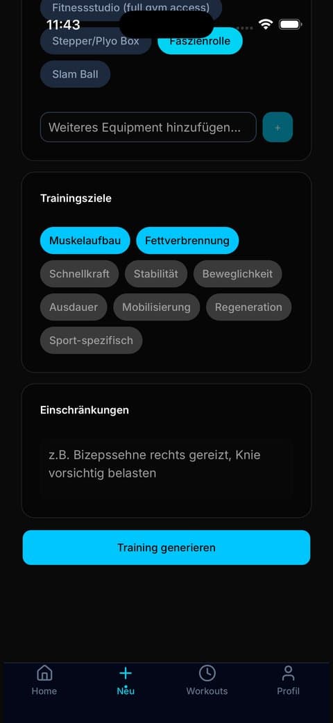 ayvio: Trainingsziele und Einschränkungen angeben